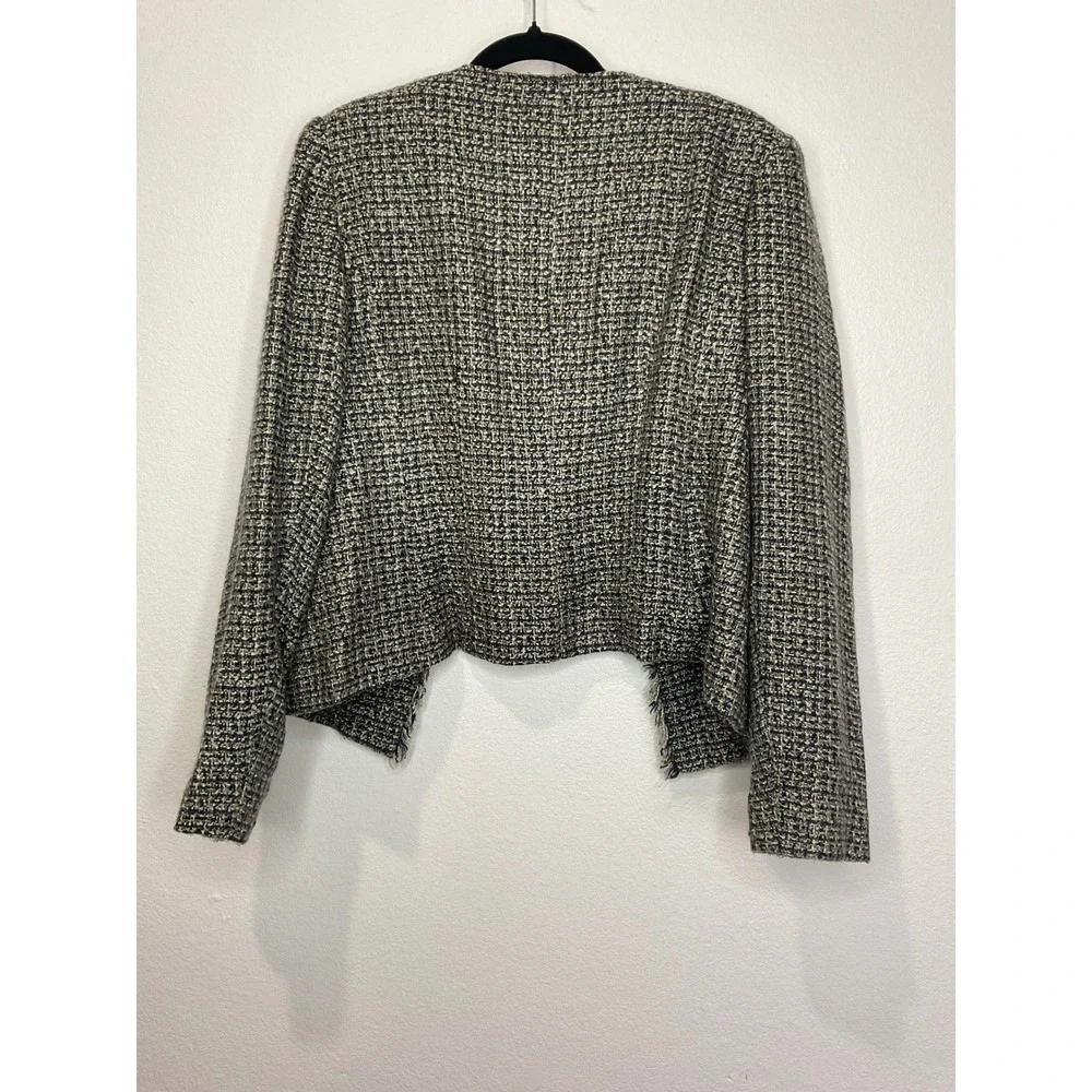 VAN HEUSEN STUDIO Women's Tweed Blazer Jacket LG Open Front Fringed - Picture 2 of 6